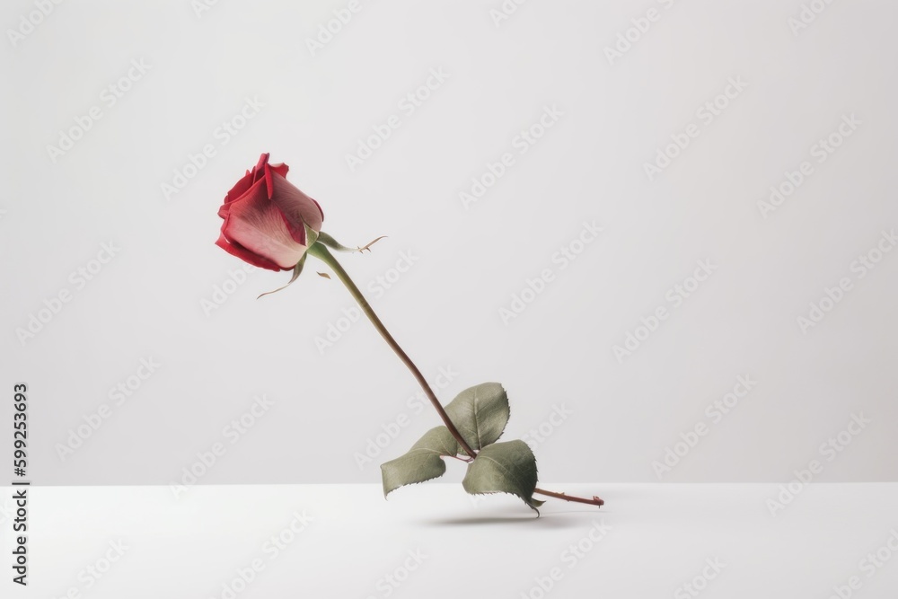 Aufkleber a single red rose sitting on top of a white table. ai generative image. generative ai
