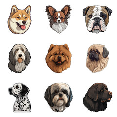 Dog Stickers Flat Icon Set Isolated On White Background