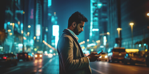 Businessman working on the smartphone.Close up of a business man using mobile smart phone. Generative AI.