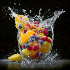 Fototapeta na wymiar Chute de fruits dans l'eau