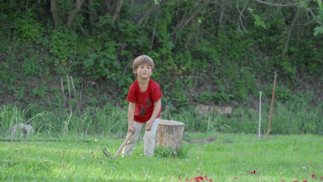 a child playing with the hoe