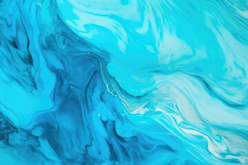 Fototapeta na wymiar Acrylic ink water. Sea foam. Cyan blue ocean wave with white bubbles effect. Color gradient paint splash design. Smeared streak abstract pattern. Marble texture art background