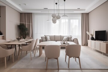 Fototapeta premium interior background pillow beige wall living window nobody estate home. Generative AI.