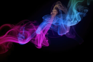 Fototapeta premium Color smoke background. Blur glow. Ultraviolet mist. Defocused neon pink blue purple light rays vapor floating on dark abstract free space