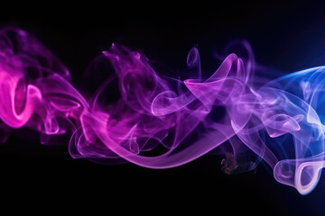 Fototapeta na wymiar Color smoke background. Blur glow. Ultraviolet mist. Defocused neon pink blue purple light rays vapor floating on dark abstract free space