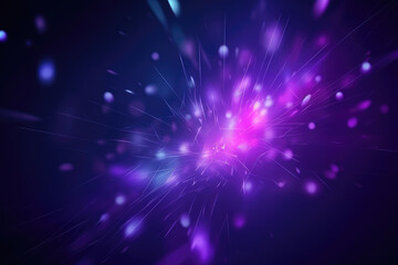 Fototapeta premium Neon glow background. Blur light flare. Futuristic radiance. Defocused ultraviolet blue purple color gradient bokeh sparkles on dark abstract wallpaper with free space 