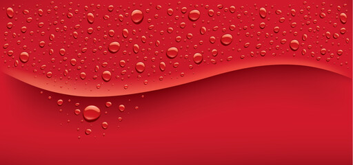 water drops on red background with place for text
