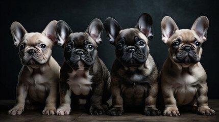 Fototapeta premium AI generated, Adorable French Bulldog puppy litter sitting looking at camera