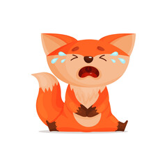 The poor cute baby fox is crying a lot. Tears, sadness. Vector illustration for designs, prints and patterns