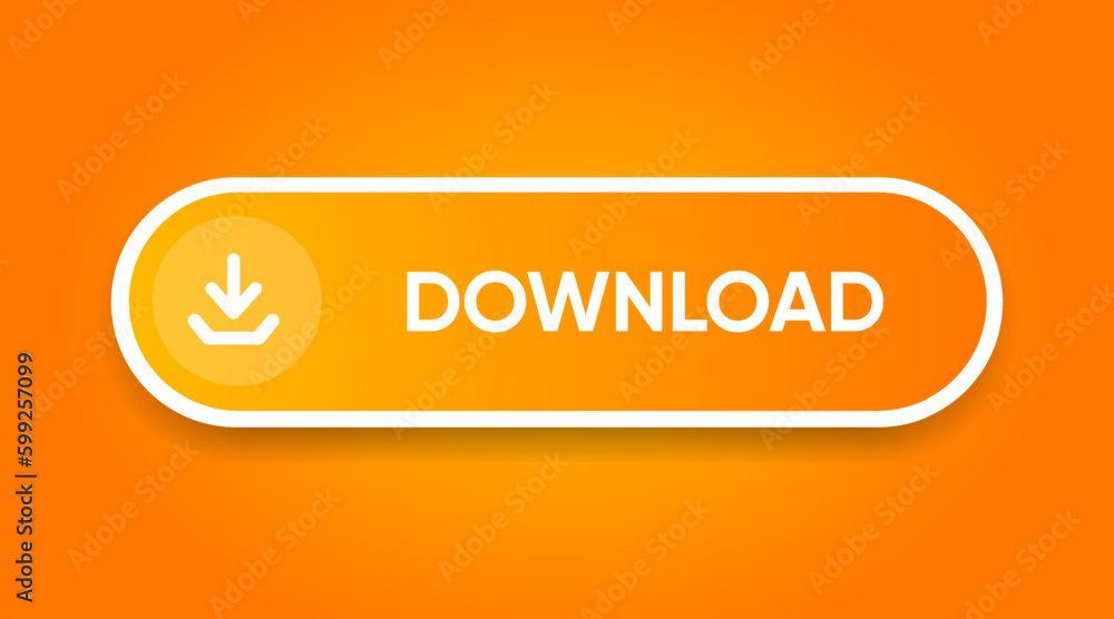 Poster 3d download now blue button with hand cursor. save cloud icon button hand pointer clicking. click he