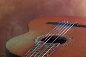 Fototapeta premium Musical concept. Classic guitar detail. close up.