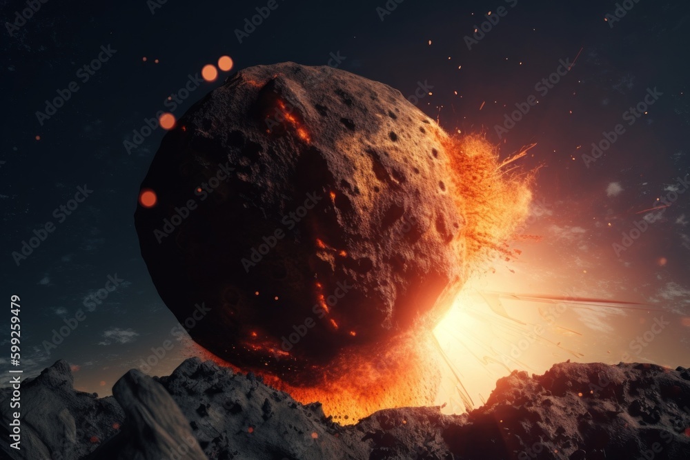 Poster an image of an exploding rock in the sky. ai generative image. generative ai
