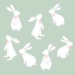 Hand-drawn Vector Image Of White Rabbits - 599259643