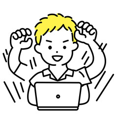 かわいい人物のイラストシリーズ _ 男性の学生 _ 捗る　