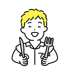 かわいい人物のイラストシリーズ _ 男性の学生 _ 食べる　