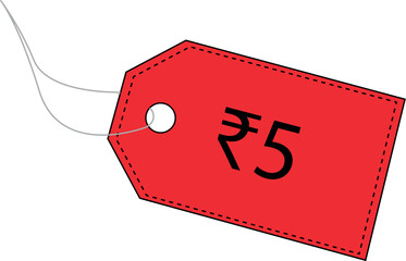 Five rupees. 5 rupees. Indian rupees. Label price tag design. Sale tag. Label tag vector.