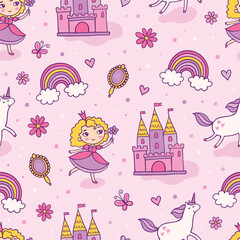 World of little princess abstract seamless pattern © Apolinarias