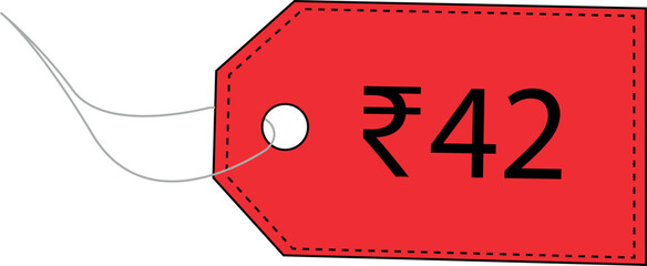 Fourty two rupees. 42 rupees. Indian rupees. Label price tag design. Sale tag. Label tag vector.