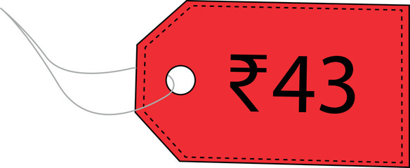 Fourty three rupees. 43 rupees. Indian rupees. Label price tag design. Sale tag. Label tag vector.