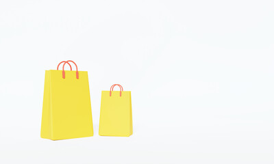 3d render of two yellow paper shopping bags on a pale blue background