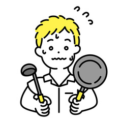 かわいい人物のイラストシリーズ _ 男性の学生 _ 料理　