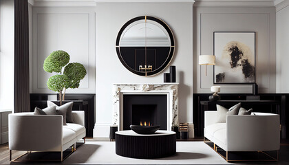 Modern Luxury Home Living Room with Fireplace of Luxurious Interior Design AI Generative