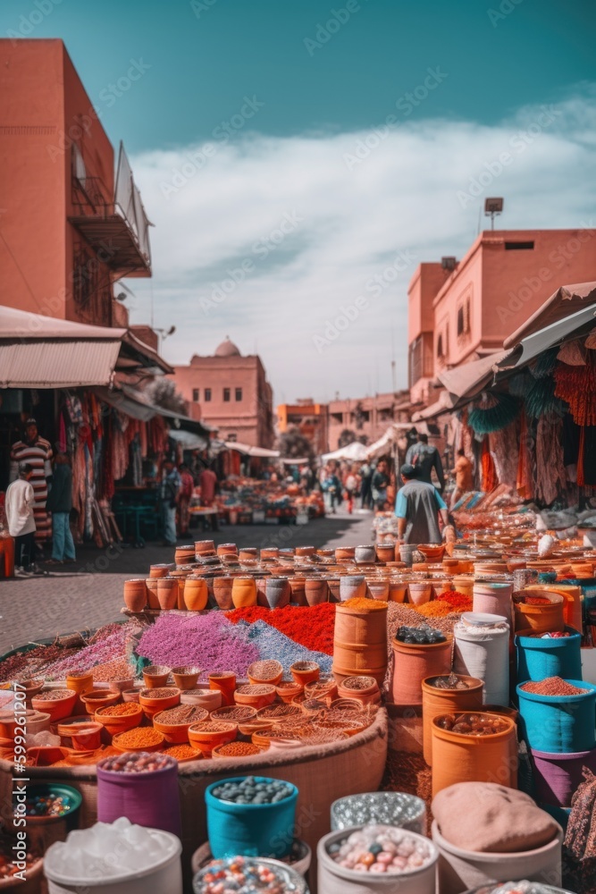 Aufkleber a market filled with lots of different types of food. ai generative image. generative ai