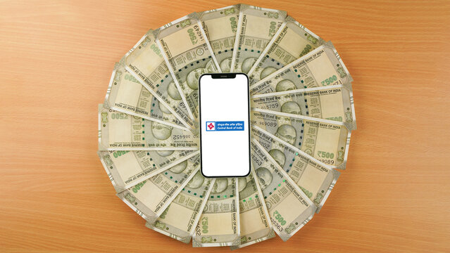 Central Bank of India on mobile phone screen, isolated background: Kolkata, India - May 03 2023