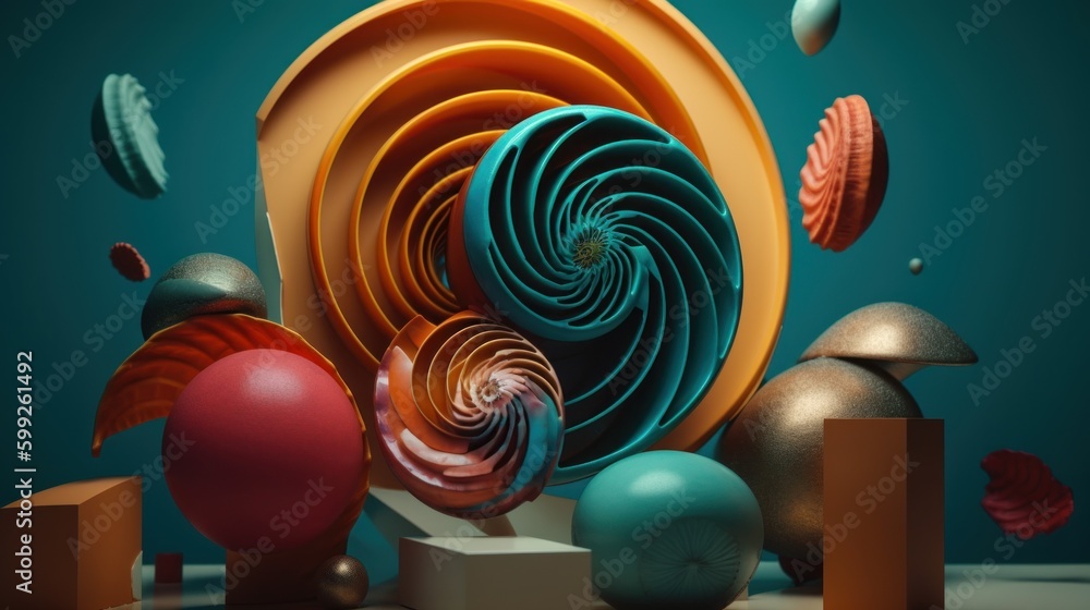 Poster a bunch of different colored objects on a table. ai generative image. generative ai