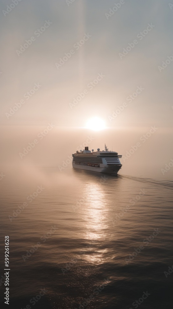 Poster a cruise ship sailing in the middle of the ocean. ai generative image. generative ai