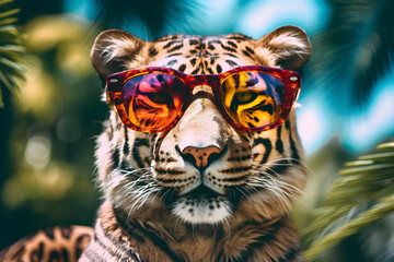 portrait of a bengal tiger in sunglasses