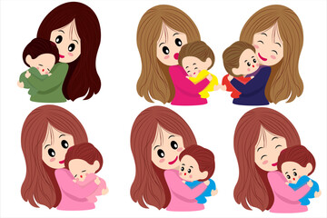 Mom with child cute mother love illustration vector mom and son happy together character avtar