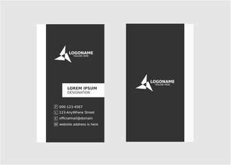 Black and white professional name card design. Modern vertical business card template. Corporate visiting card template. Minimal business card layout.
