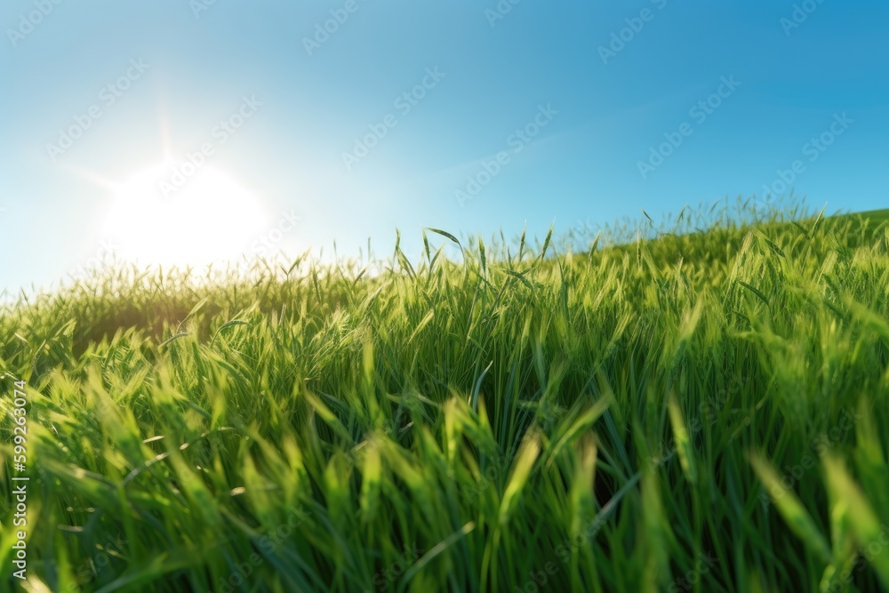 Aufkleber the unripe green wheat field under summer sunset sky with clouds. focus on the foreground. shallow d