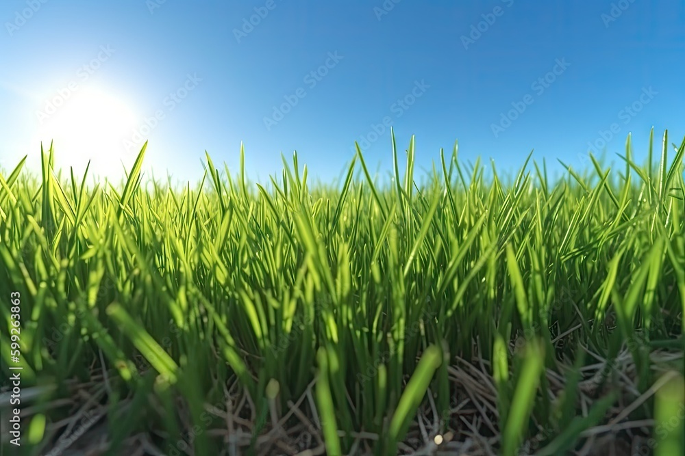 Aufkleber the unripe green wheat field under summer sunset sky with clouds. focus on the foreground. shallow d
