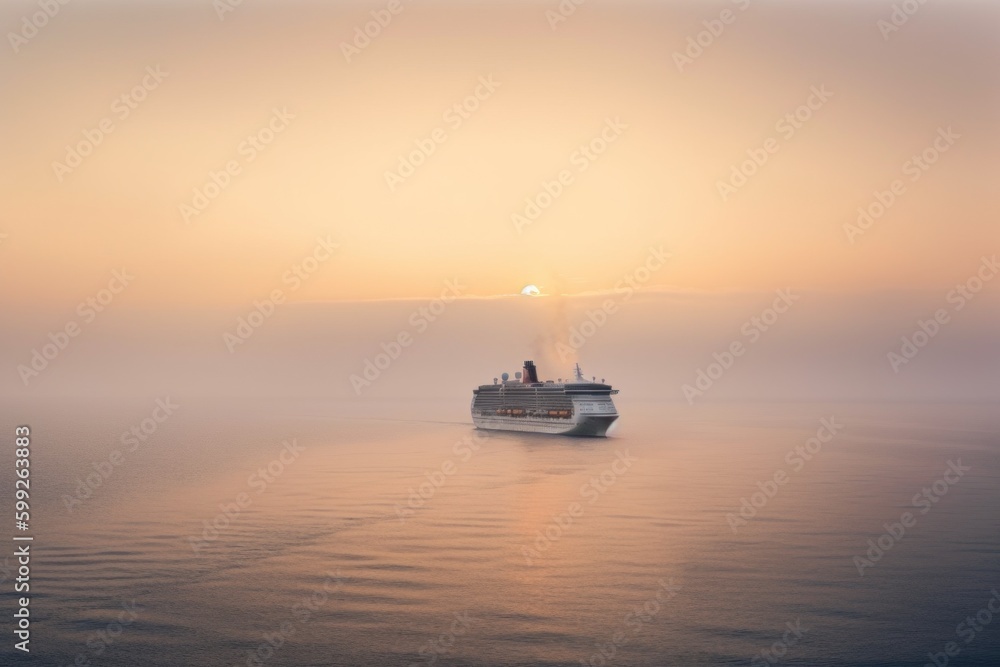 Aufkleber a large boat floating on top of a body of water. ai generative image. generative ai