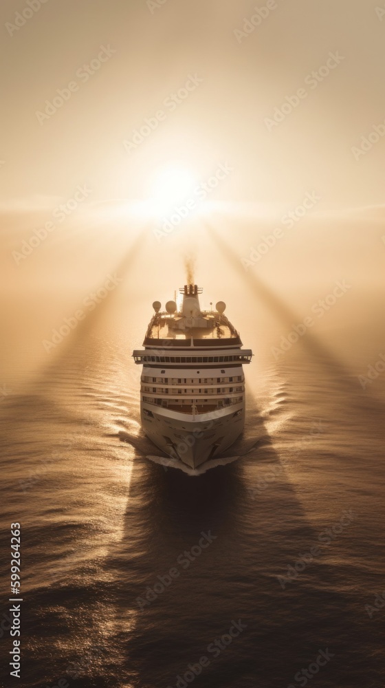 Poster a cruise ship in the middle of the ocean. ai generative image. generative ai