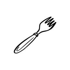 Vector sketch hand drawn fork silhouette, line art with black lines