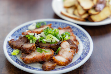 Crispy pork meat on the plate