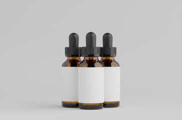 Dropper Bottle Brown Amber Mockup 3D Illustration