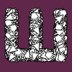 Cyrillic letters with digital arrows and hands.