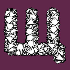 Cyrillic letters with digital arrows and hands.