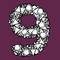 Numbers and signs with website arrows and signs.