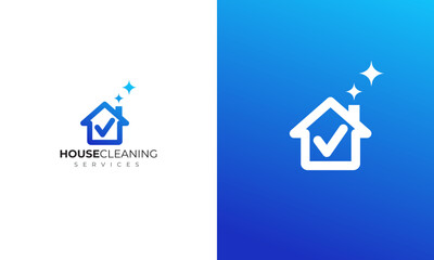 House cleaning logo design using blue color with simple modern design style