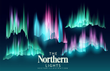 The northern lights, aurora borealis, dancing across the sky. A collection of various transparent effects. - obrazy, fototapety, plakaty