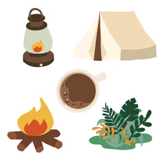 hand drawn illustration icons set of camping essentials