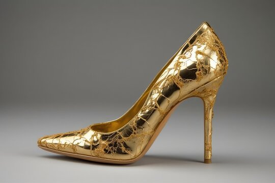 Gold Right Side Female Beautiful High Heel Shoe Background Generative AI
