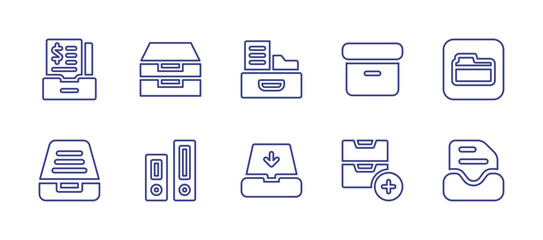 Archive line icon set. Editable stroke. Vector illustration. Containing storage box, archives, inbox.