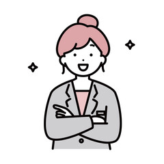 腕組みをする女性のビジネスパーソンのイラスト素材