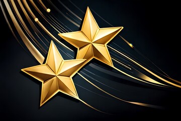Three Gold Stars On Black Background With Sparkles. Christmas Eve. Generative AI
